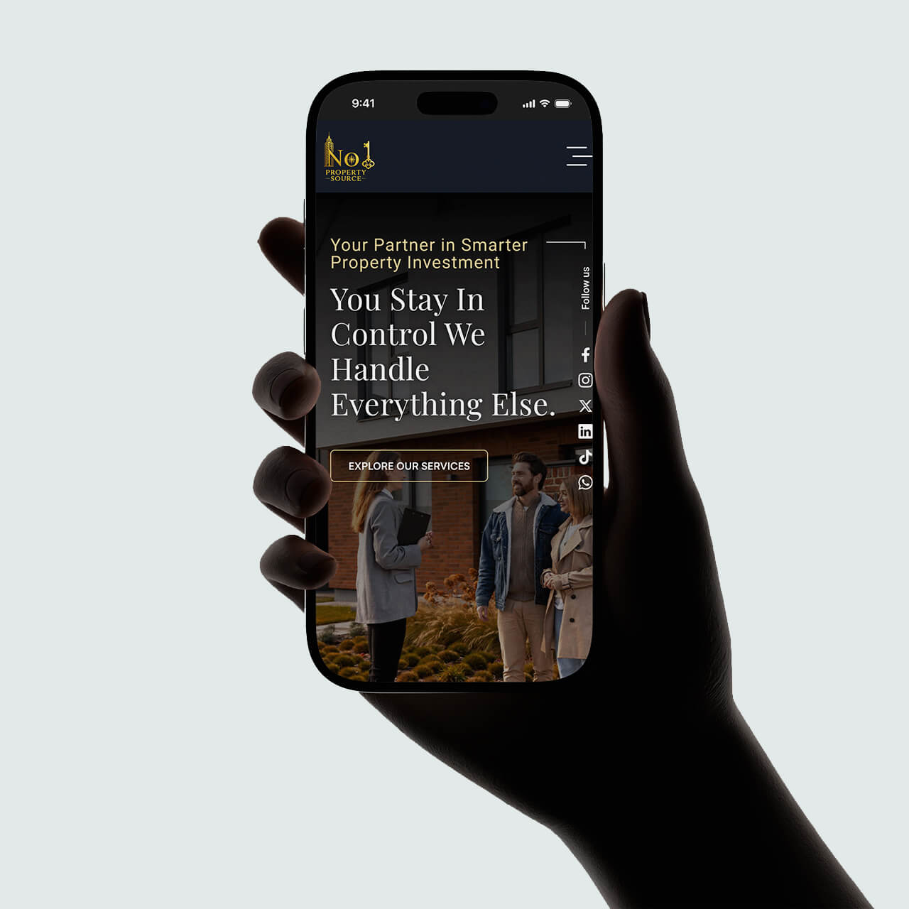 No 1 Property Source mobile website with an Explore Our Services button